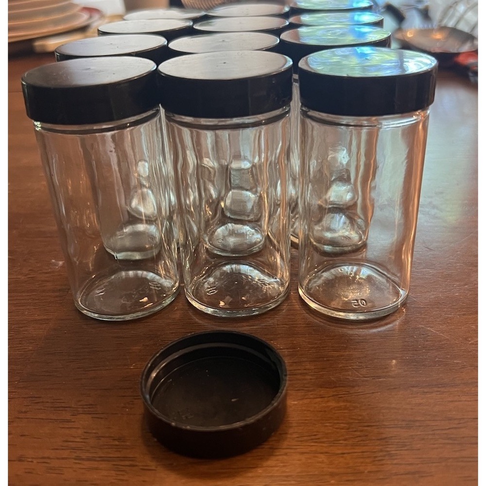 Everything Kitchens Modern Essentials 3oz Glass Spice Jars Set of 12 Black Lids